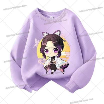Demon Slayer Children Sweatshirt Kamado Nezuko Kochou Shinobu Autumn Sportswear for Girl Anime Tracksuit Cartoon Kids Pullovers