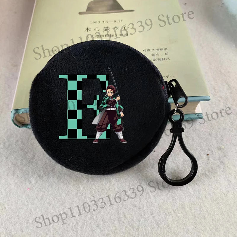 Demon Slayer Coin Purse Anime Figure Tanjiro Letters A-Z Wallet Key Earphones Storage Pouch Round Mini Zero Wallet Merchandise