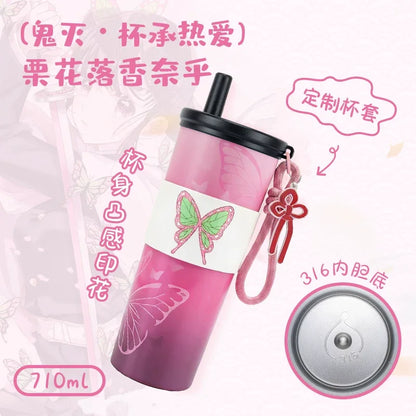 Anime Demon Slayer Vacuum Cup 24 Oz Tomioka Giyū 316 Stainless Steel High Capacity Car Coffee Cup Straw Thermos Cup Gift