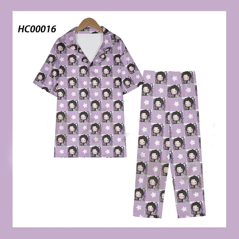 Anime Cosplay Homewear Demon Slayer Agatsuma Zenitsu Cute Pajama Set Demon Girl Pink Pattern Nightwear Loungewear Holiday Gift