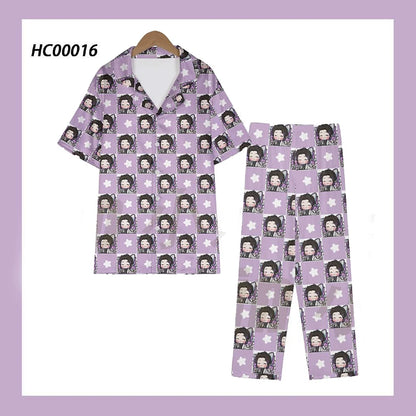 Anime Cosplay Homewear Demon Slayer Agatsuma Zenitsu Cute Pajama Set Demon Girl Pink Pattern Nightwear Loungewear Holiday Gift