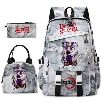 Demon Slayer Anime Backpack Set for Girls Demon Slayer 3Pcs School Bag Lunch Kit Pouch