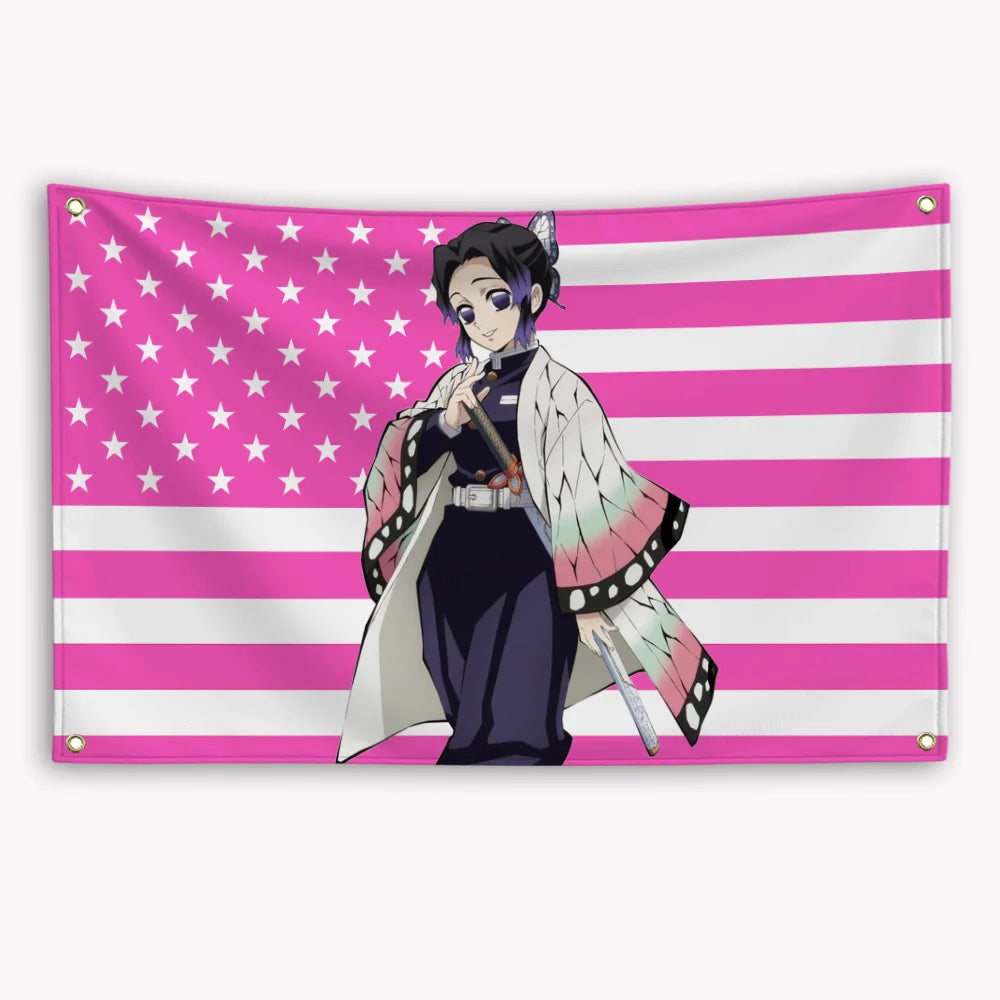 Anime Demon Slayer American Flag Rengoku Kyoujurou Kochou Shinobu Banner Advertising Home Decor Items Tapestry Garage Flags Hang