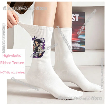 Anime Demon Slayer Socks-Cute Chibi Nezuko & Shinobu Crew Sock Soft Cotton Blend Unisex Casual Fashion Gift for Fans 5 Pairs Set