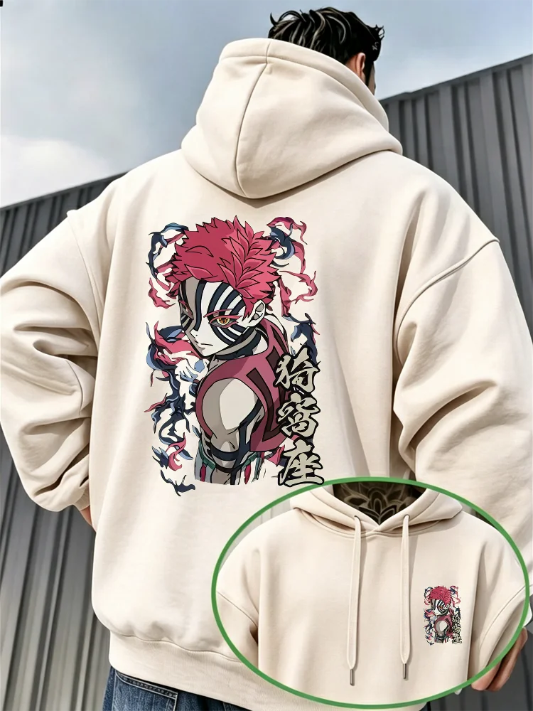 Bandai Demon Slayer Akaza Men's Hoodie High Quality Soft Thick Fleece Pullover Sweatshirt Warm Casual Autumn Winter Style