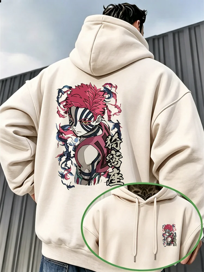 Bandai Demon Slayer Akaza Men's Hoodie High Quality Soft Thick Fleece Pullover Sweatshirt Warm Casual Autumn Winter Style