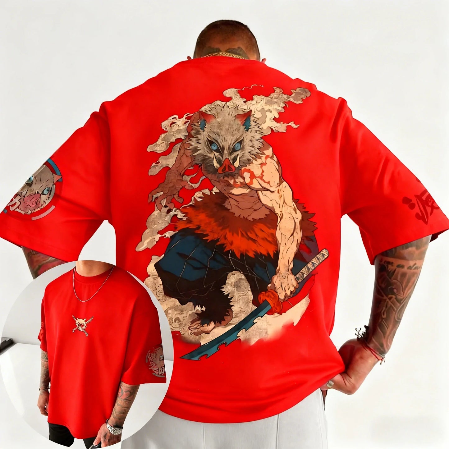 Demon Slayer Anime Hashibira Inosuke Printed T-shirt 2026 Men's Autumn/Winter Harajuku New Daily Casual Parent-child Top
