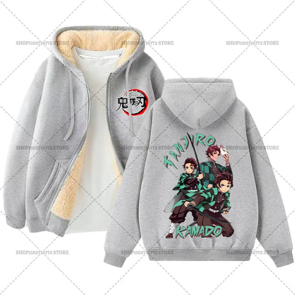 Fashion Clothes Anime Kimetsus No Yaibas Print Sweatshirt Men Women Demons Slayers Winter Loose Fleece Zipper Coat Hoodies Gift