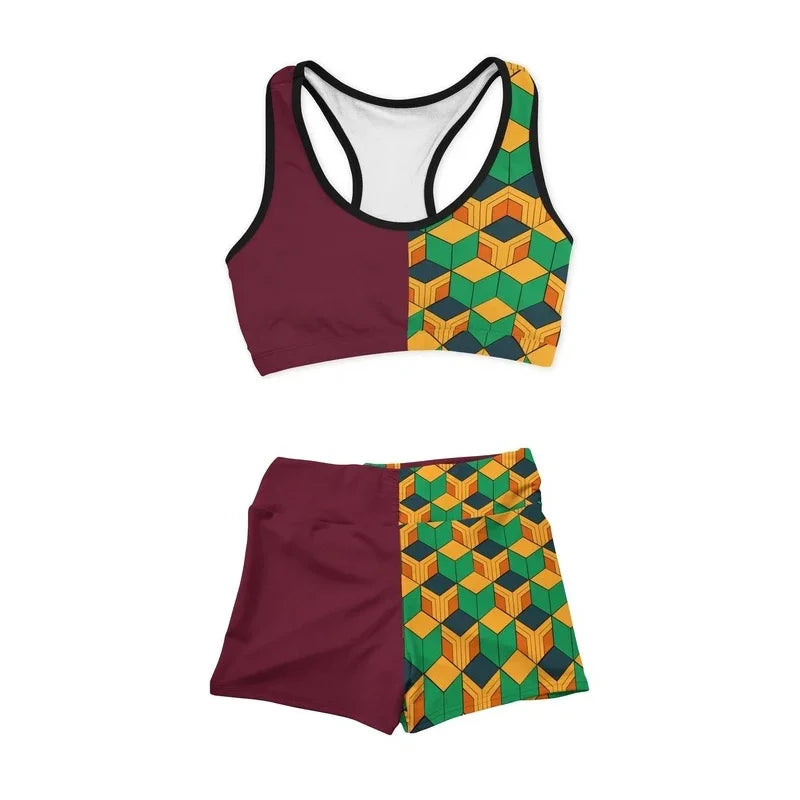 Demon Cosplay Slayer Kimetsu Women Sports Vest No Yaiba Clothes Kamado Nezuko Shinobu Sportswear Suit Swimsuit Two-piece Costume