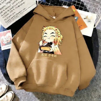2025 New Autumn Winter Fashion Long Sleeve Funny Anime Rengoku Kyoujurou Printed Hoodies Casual Loose Sweatshirt for Men Women