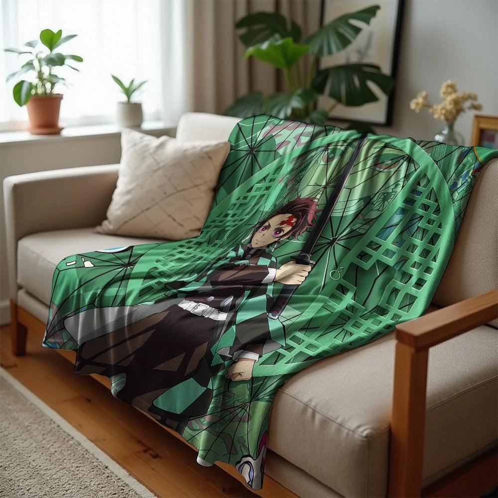 1PC D-Demon Slayer Lightweight Microfiber Soft Christmas Fleece Blanket Warm Cozy Throw for Bed Sofa Office Travel All Season