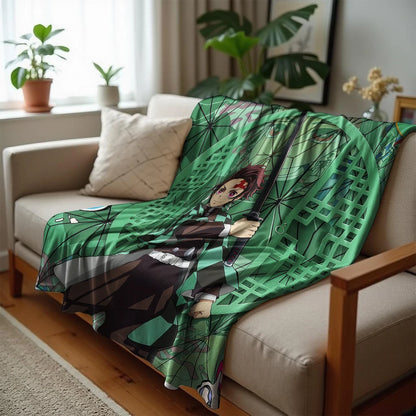 1PC D-Demon Slayer Lightweight Microfiber Soft Christmas Fleece Blanket Warm Cozy Throw for Bed Sofa Office Travel All Season