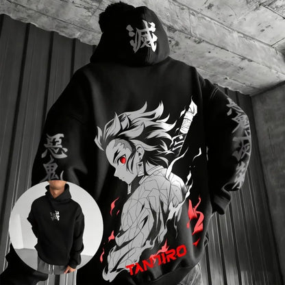 Unisex Demon Slayer Tanjiro Anime Hoodie Cotton Pullover Graphic Print Oversized Casual Streetwear Cosplay Y2k Long Sleeves Tops