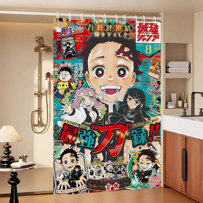 D-Demon Slayer 1pc Shower Curtain Polyester Waterproof Shower Curtain Bathroom Partition Curtain Decoration Accessories