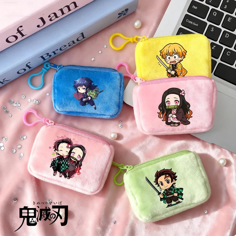 Demon Slayer Coin Purse Kimetsu No Yaiba Boy Girl Anime Cartoon Small Wallet Portable Mini Storage Bags Pendant Plush Coin Purse