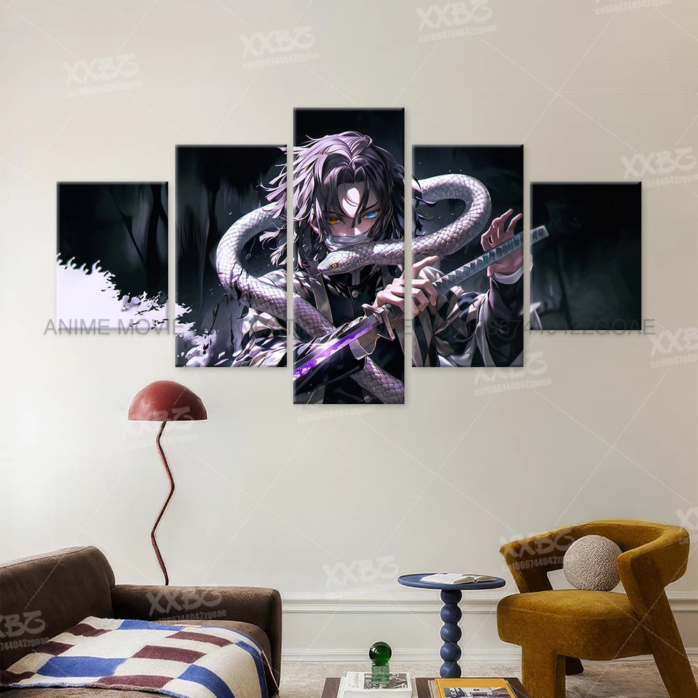 5Pcs Anime Wall Art Canvas Painting Picture Print Home Decor Demon Slayer Iguro Obanai Character Posters Room Frameless Mural