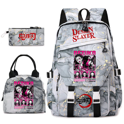 Demon Slayer Anime Backpack Set for Girls Demon Slayer 3Pcs School Bag Lunch Kit Pouch