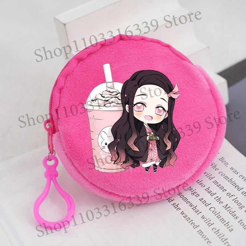 Demon Slayer Coin Purse Anime Figure Tanjiro Nezuko  Giyu Tomioka Wallet Key Earphones Storage Pouch Cute Round Mini Zero Wallet