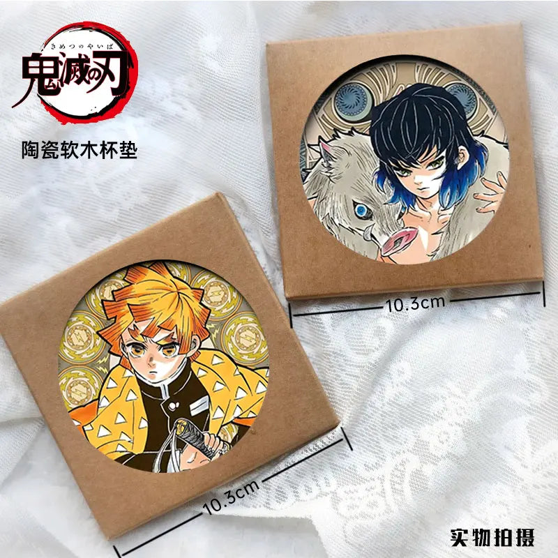 Demon Slayer Coaster Fans Round Ceramic Cork High Temperature Resistant Coaster Tsuyuri Kanao Kamado Tanjirou Kamado Nezuko Gift