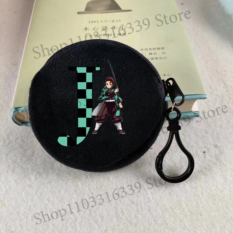 Demon Slayer Coin Purse Anime Figure Tanjiro Letters A-Z Wallet Key Earphones Storage Pouch Round Mini Zero Wallet Merchandise