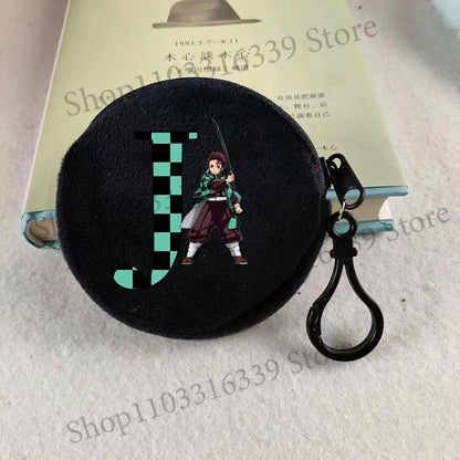 Demon Slayer Coin Purse Anime Figure Tanjiro Letters A-Z Wallet Key Earphones Storage Pouch Round Mini Zero Wallet Merchandise