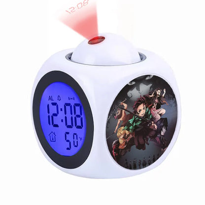 Demon Slayer Tanjiro Projection Alarm Clock Led Night Light Silent Non-Ticking Digital Time Display for Kids Bedroom