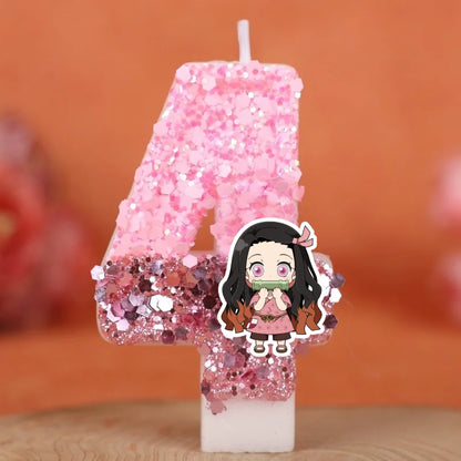 Demon Slayer Theme Digital Candle Number 0-9 Kids Birthday Cake Decoration Supplies Cartoon Party Accessories Supplies