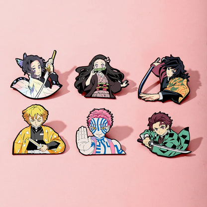 6pcs Demon Slayer Kimetsu No Yaiba Cartoon Brooches Anime Character Backpack Accessories School Bag Supplies