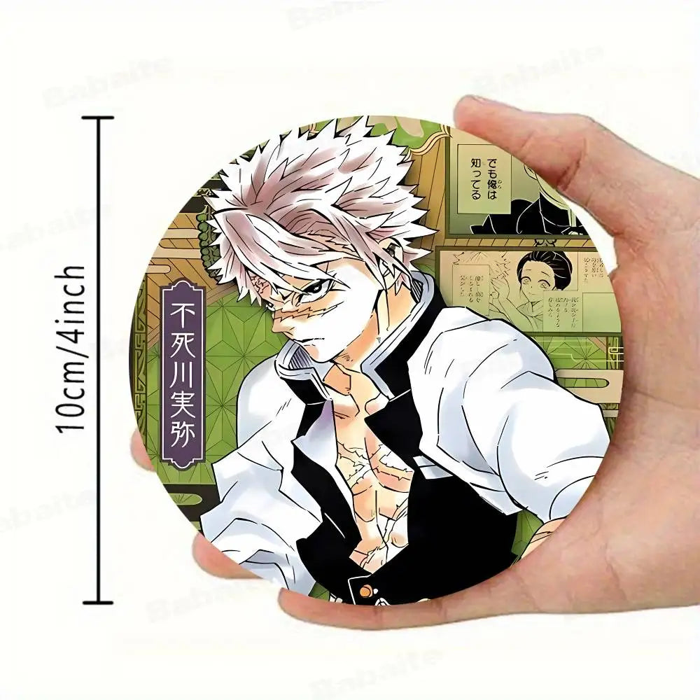 Cartoon Character Shinazugawa Sanemi Wood Coasters Round Coaster Non-slip Heat Insulation Coffee Mats Home Accessories Kitchen