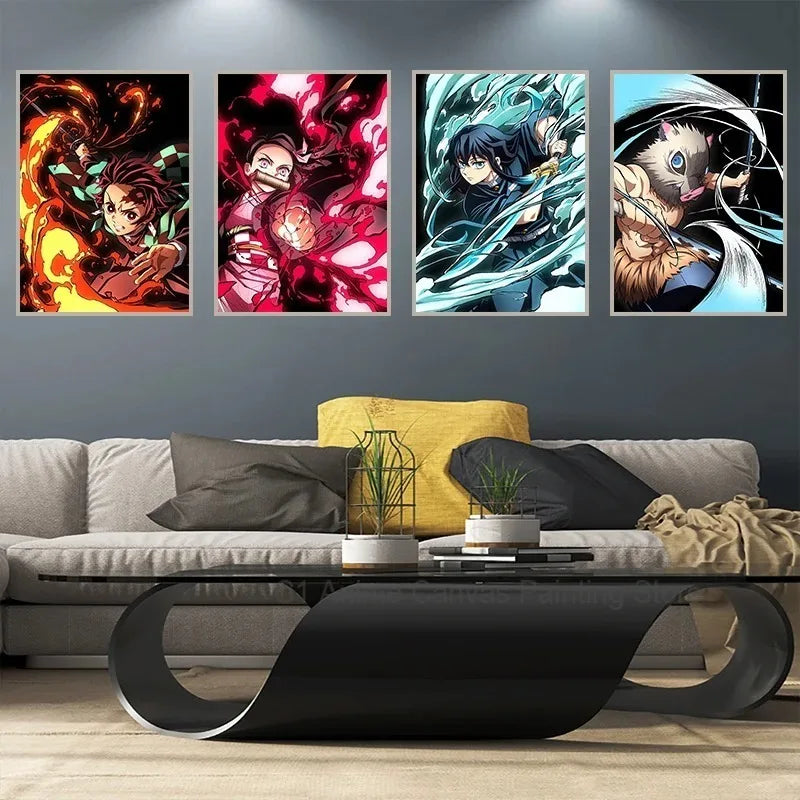 Japanese Anime Demon Slayer Wall Art Poster Nezuko and Tanjiro Home Decor Prints Living Room Bedroom Canvas Painting Mural Gifts