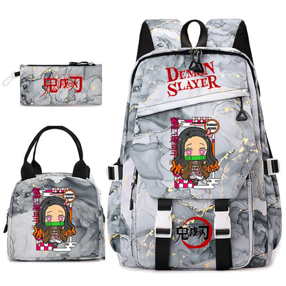 Demon Slayer Anime Backpack Set for Girls Demon Slayer 3Pcs School Bag Lunch Kit Pouch