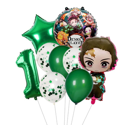 Demon Slayer Theme Tanjiro Kamado Theme Foil Balloons Set Latex Balloon Kids Birthday Party Decoration Number Balloon Globos