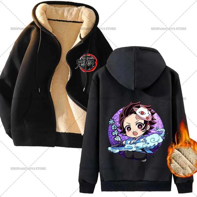 Fashion Clothes Anime Kimetsus No Yaibas Print Sweatshirt Men Women Demons Slayers Winter Loose Fleece Zipper Coat Hoodies Gift