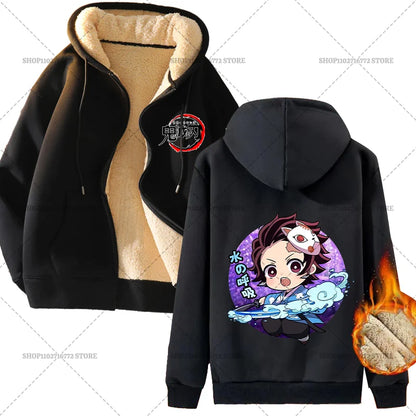 Fashion Clothes Anime Kimetsus No Yaibas Print Sweatshirt Men Women Demons Slayers Winter Loose Fleece Zipper Coat Hoodies Gift