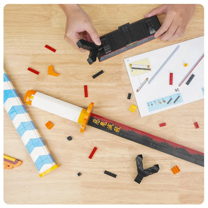 Demon Slayer Rengoku Kyojuro Sword Building Blocks Katana Model with Stand DIY Collectible Toy Gift for Anime Fans Adults Teens