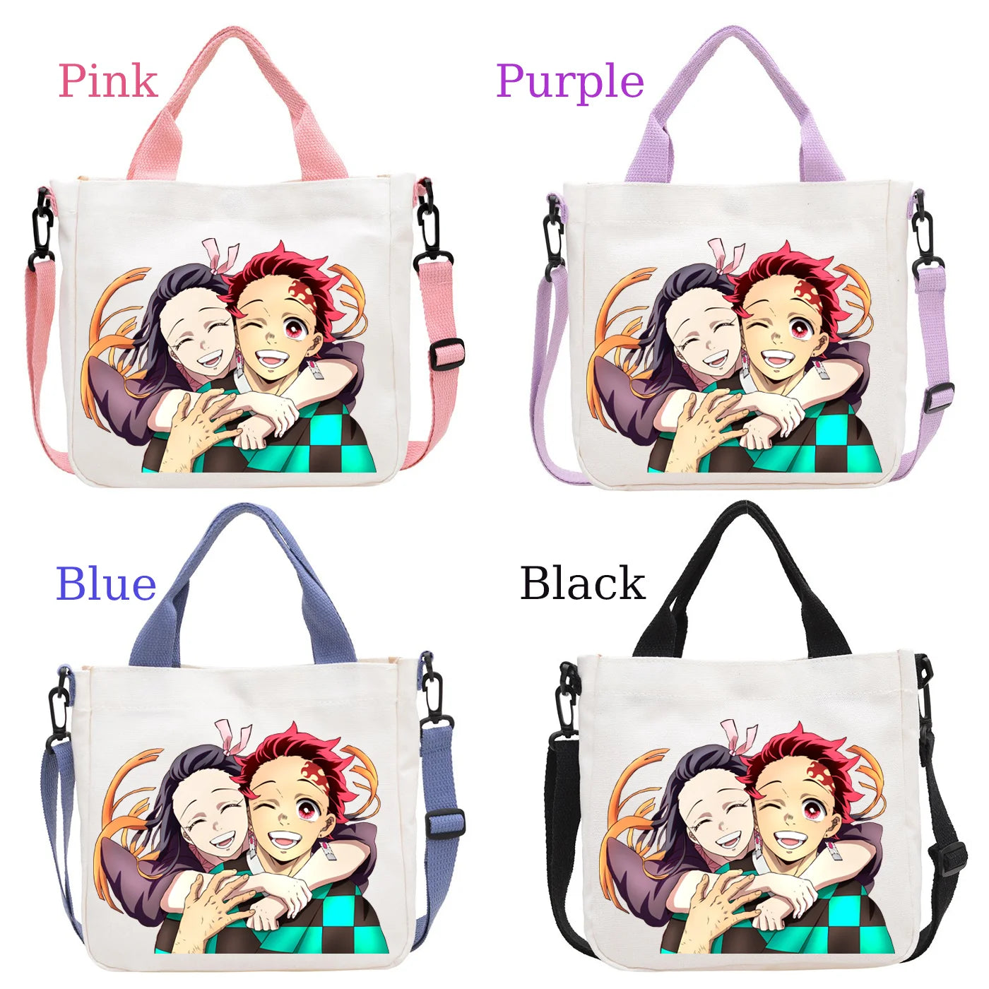 Demon Slayer Kamado Nezuko Tanjirou Anime Cartoon Crossbody Bag Commuting Shoulder Bag Canvas Tote Bags Handbag Birthday Gift