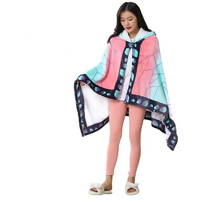 Anime Flannel Blanket Hoodie Shawl Demon Slayer Kimetsu No Yaiba Blanket Cloak Cosplay Costume Kamado Nezuko Agatsuma Zenitsu