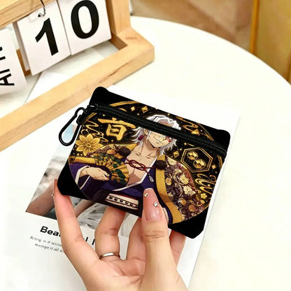 Anime Demon Slayer Multifunctional Oxford Cloth Small Pouch With Hook Mini Coin Wallet Earbud Storage Bag