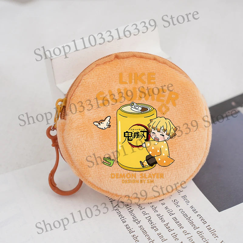 Demon Slayer Coin Purse Anime Figure Tanjiro Nezuko  Giyu Tomioka Wallet Key Earphones Storage Pouch Cute Round Mini Zero Wallet