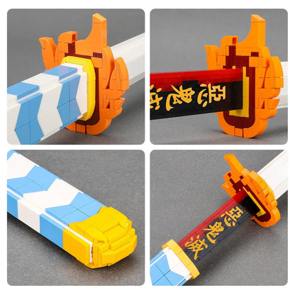 Demon Slayer Rengoku Kyojuro Sword Building Blocks Katana Model with Stand DIY Collectible Toy Gift for Anime Fans Adults Teens