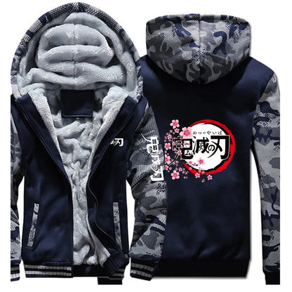 Anime Demon Slayer 2025 New Men Zip Up Hoodies Casual Fleece Sweatshirt Half Dome Full Zip Hooded Thicken Warm Coat Jacket
