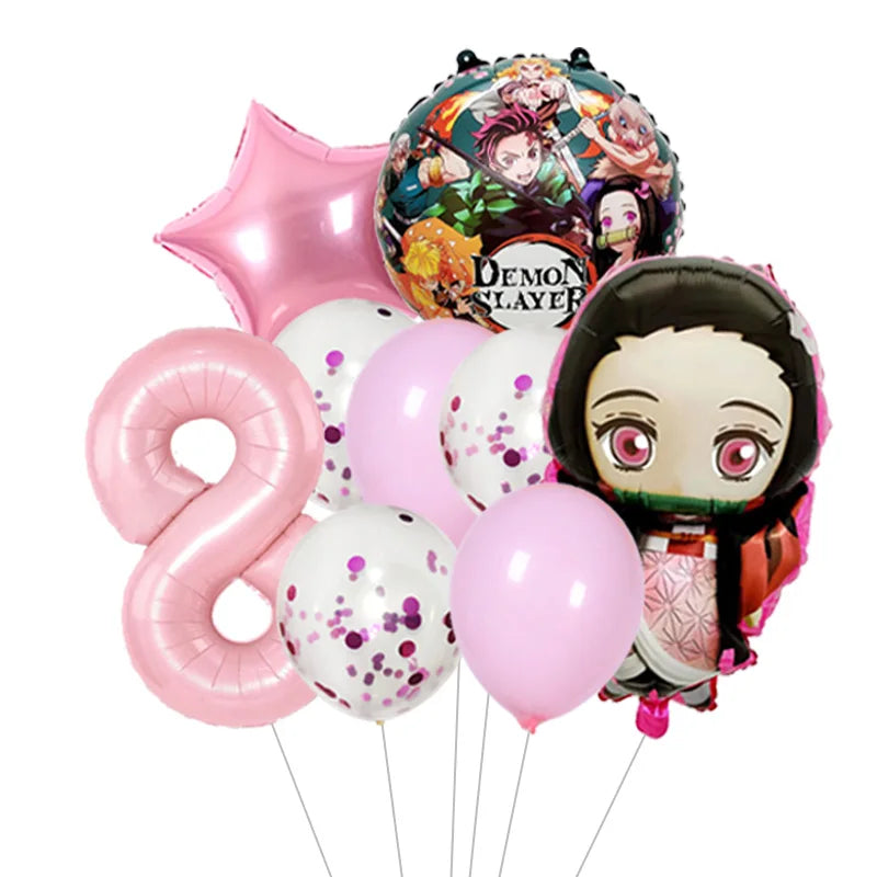 Demon Slayer Theme Tanjiro Kamado Theme Foil Balloons Set Latex Balloon Kids Birthday Party Decoration Number Balloon Globos