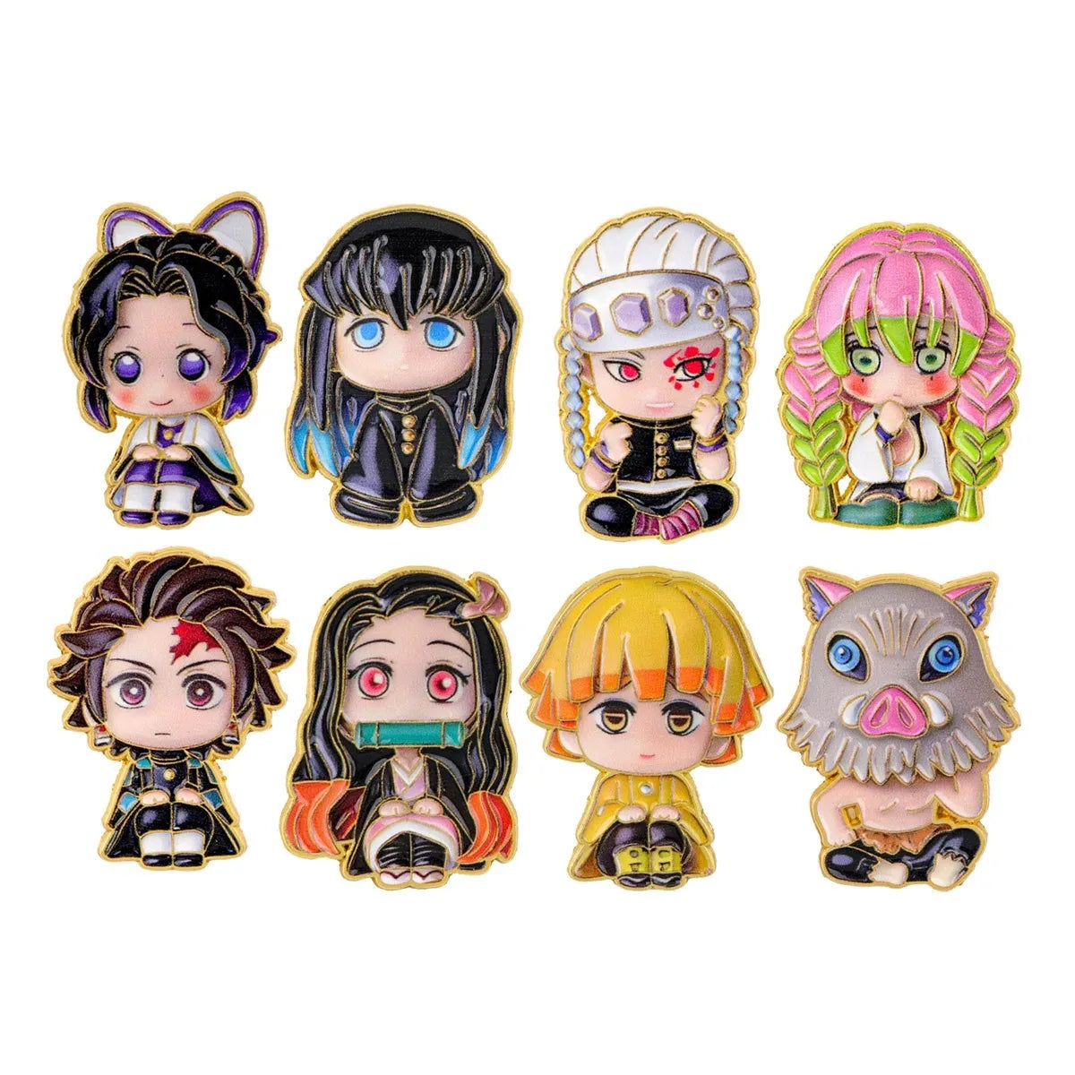 8Pcs Cute Demon Slayer Brooch Badge Anime Cosplay Chibi Character Tanjiro Nezuko Shinobu Giyuu Rengoku Enamel Lapel Pins Gift