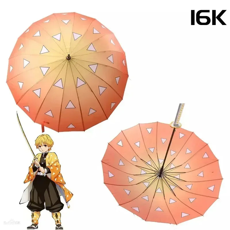 Demon Slayer Katana Umbrella Kimetsu Long Rain Parasol UV Blocking Anime Samurai Style Cosplay Display Photo Prop Long Handle