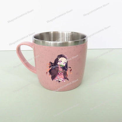 Demon Slayer Kimetsu No Yaiba Double Layer Anti-scalding Water Cup Anime 304 Stainless Steel Milk Mug Anti Drop Water Glass Gift