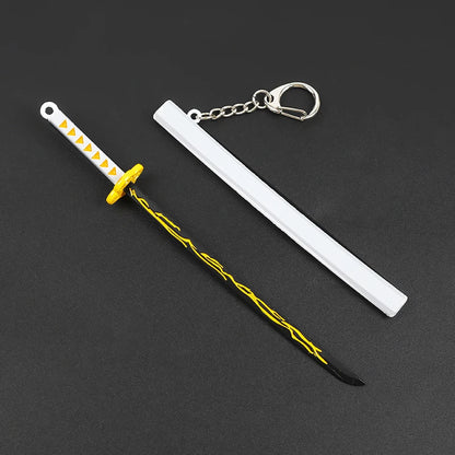 17cm Demon Slayer Keychain Nichirin Blade Model Anime Backpack Pendant Key Ring Tanjirou Zenitsu Creative Collectible Toy Gift