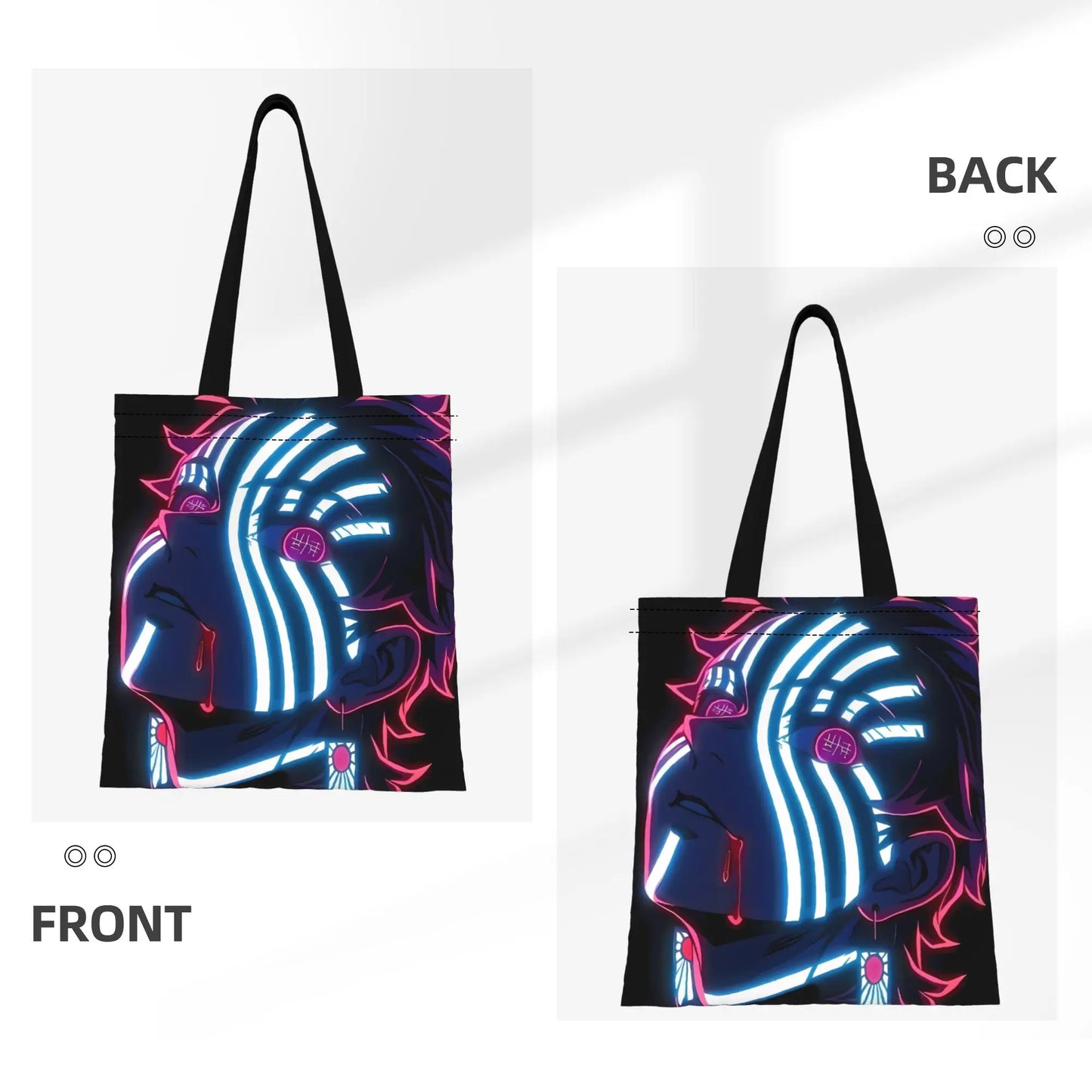 1PC Large Capacity Akaza Demon Slayer Canvas Tote Bag Foldable Chic Pattern No Closed Design