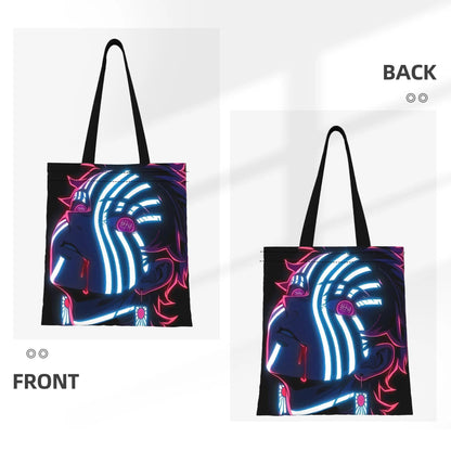 1PC Large Capacity Akaza Demon Slayer Canvas Tote Bag Foldable Chic Pattern No Closed Design