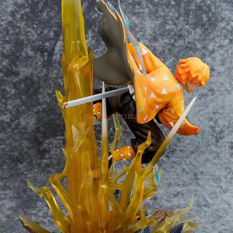 35CM Demon Slayer Figure Agatsuma Zenitsu Double Heads with LED Anime Statue PVC Action Figurine Decoration Model Toys Xmas Gift