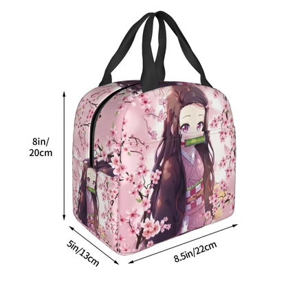 Cherry Nezuko Demon Slayer  Insulated Lunch Bags for Camping Travel Blossoms Sakura Portable Cooler Thermal Bento Box Women Men